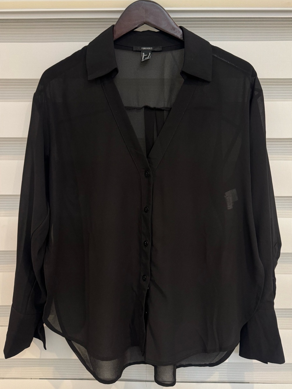 Black Sheer Button-Front Shirt - (FORVER 21)